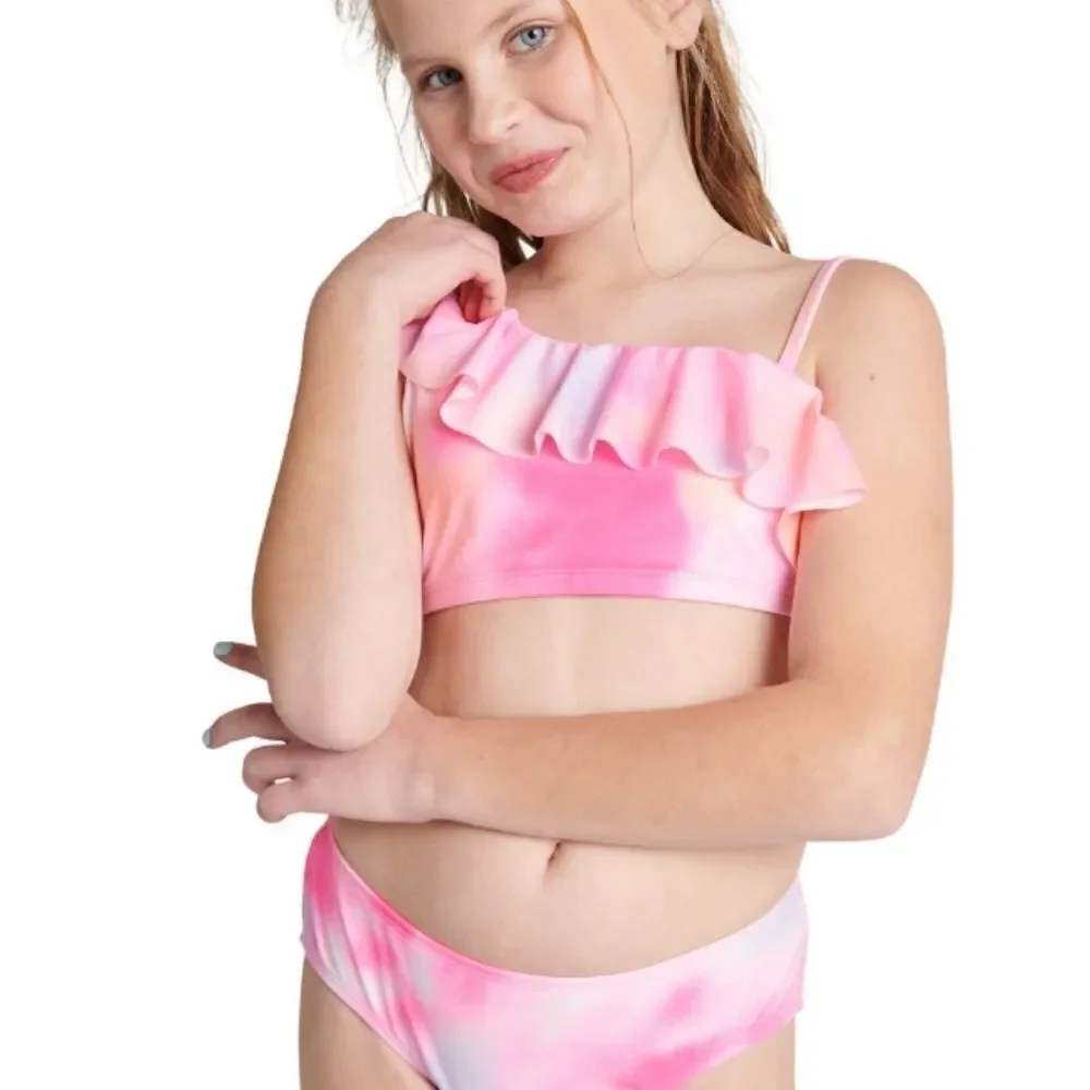 Justice Girls 2 Piece Ruffle Shoulder Tie Dye Bikini Swimsuit Size L 12/14